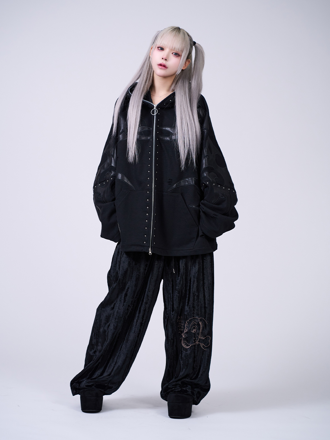 IMVAL×GALFY / Bondage Dog Hoodie［BLK］ - QOOZA