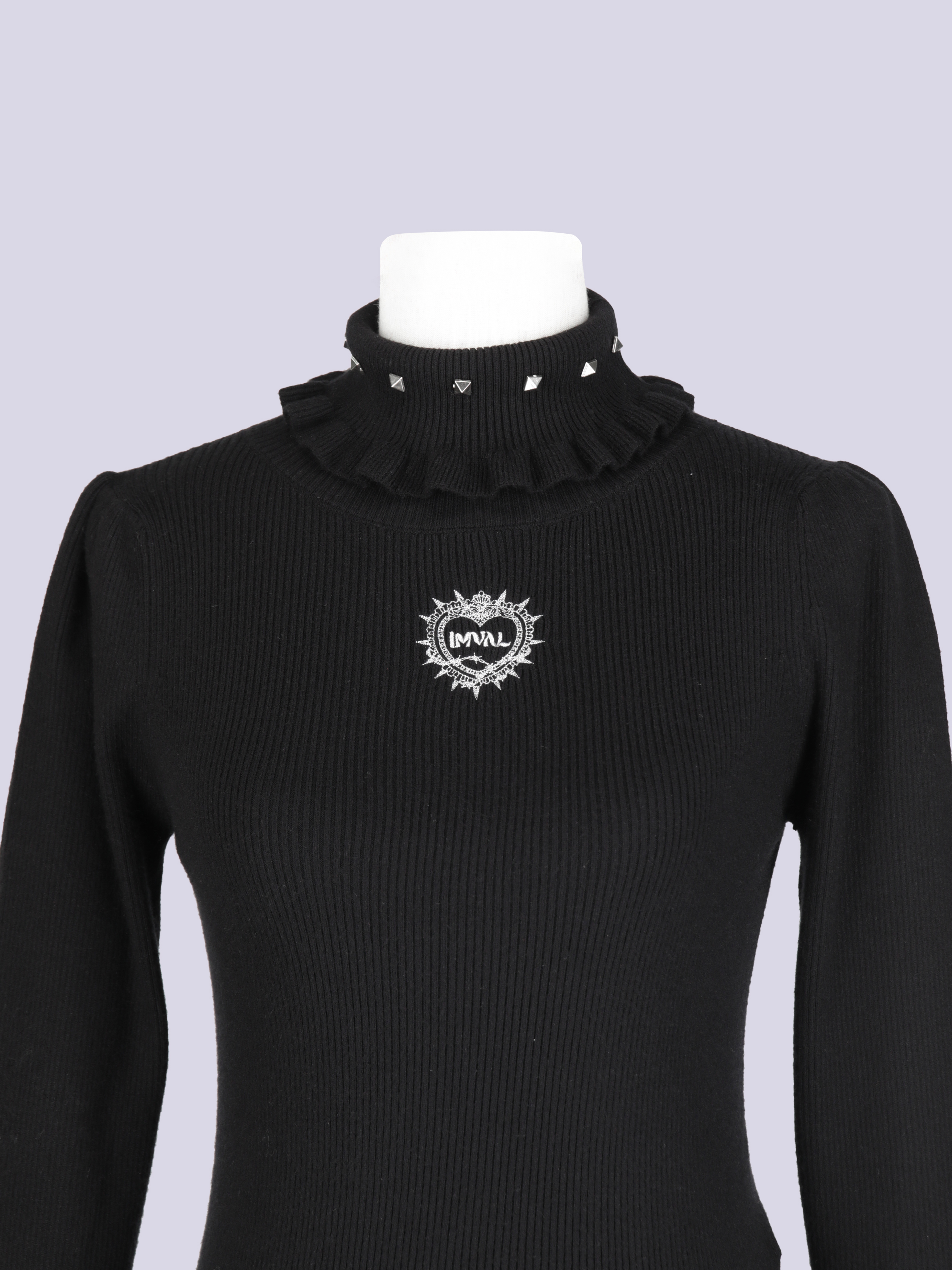 IMVAL / Ruffled High Neck Top［BLK］ - QOOZA