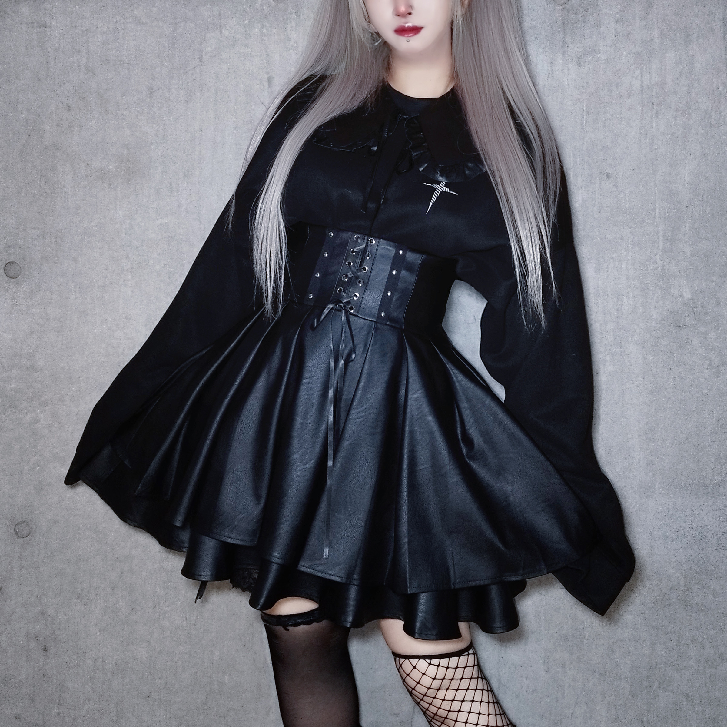 マイクラ 人気アイテム IMVAL QOOZA - [BLK] Skirt Leather Waist High / スカート