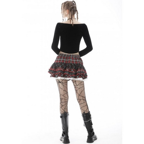Dark in Love / Punk red white plaid mesh sweet cool mini skirt 