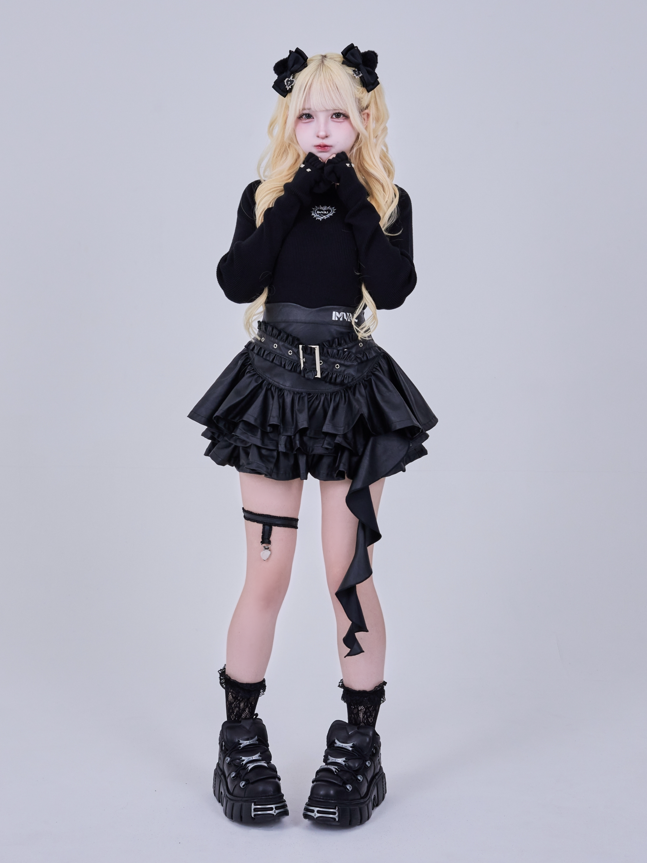 IMVAL インヴァル Layered Ruffle Belted Skirt IMVAL / Layered Ruffle Belted Skirt［PU］ - QOOZA