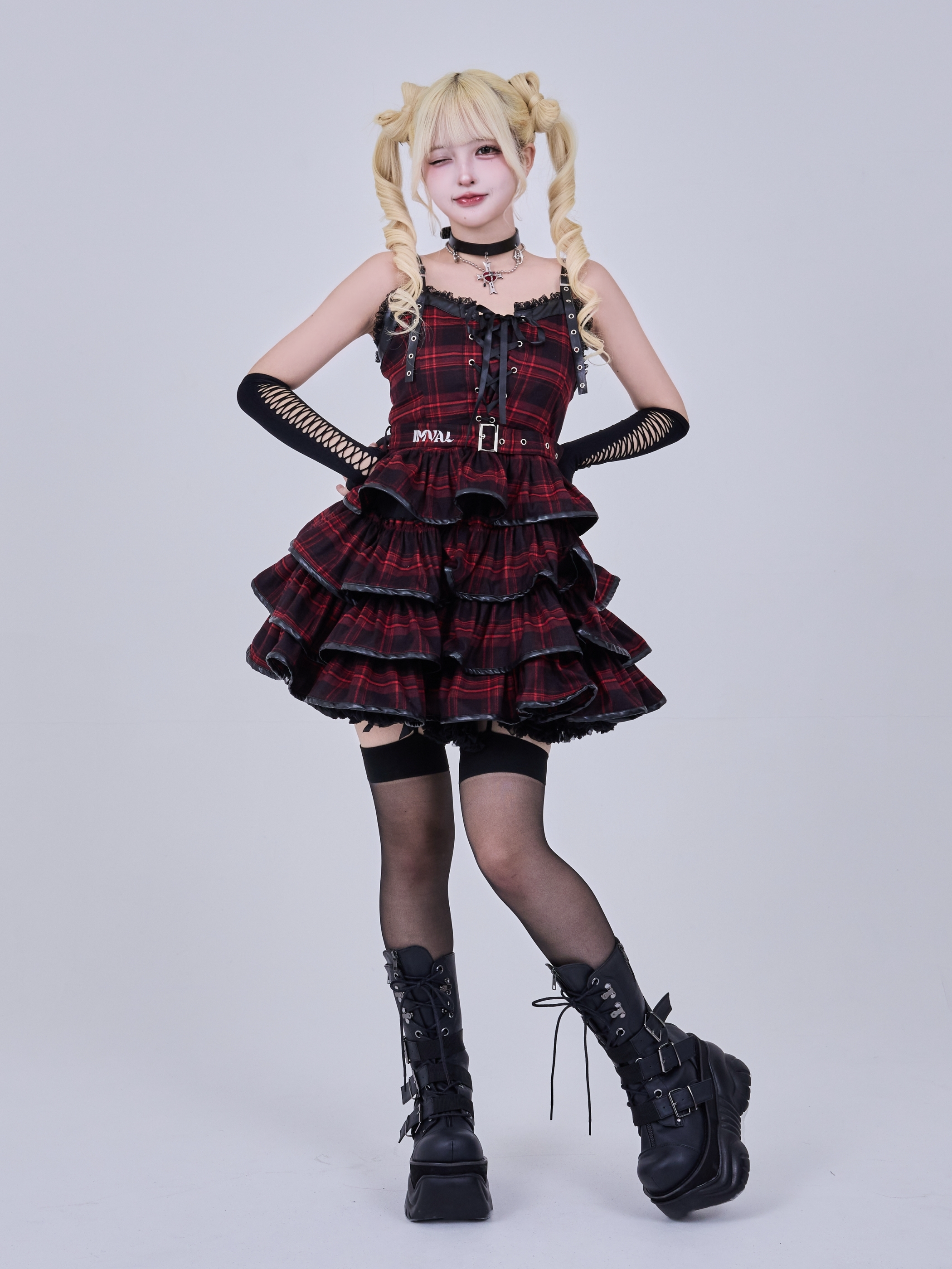 IMVAL / Check Layered Dress［RED］ - QOOZA