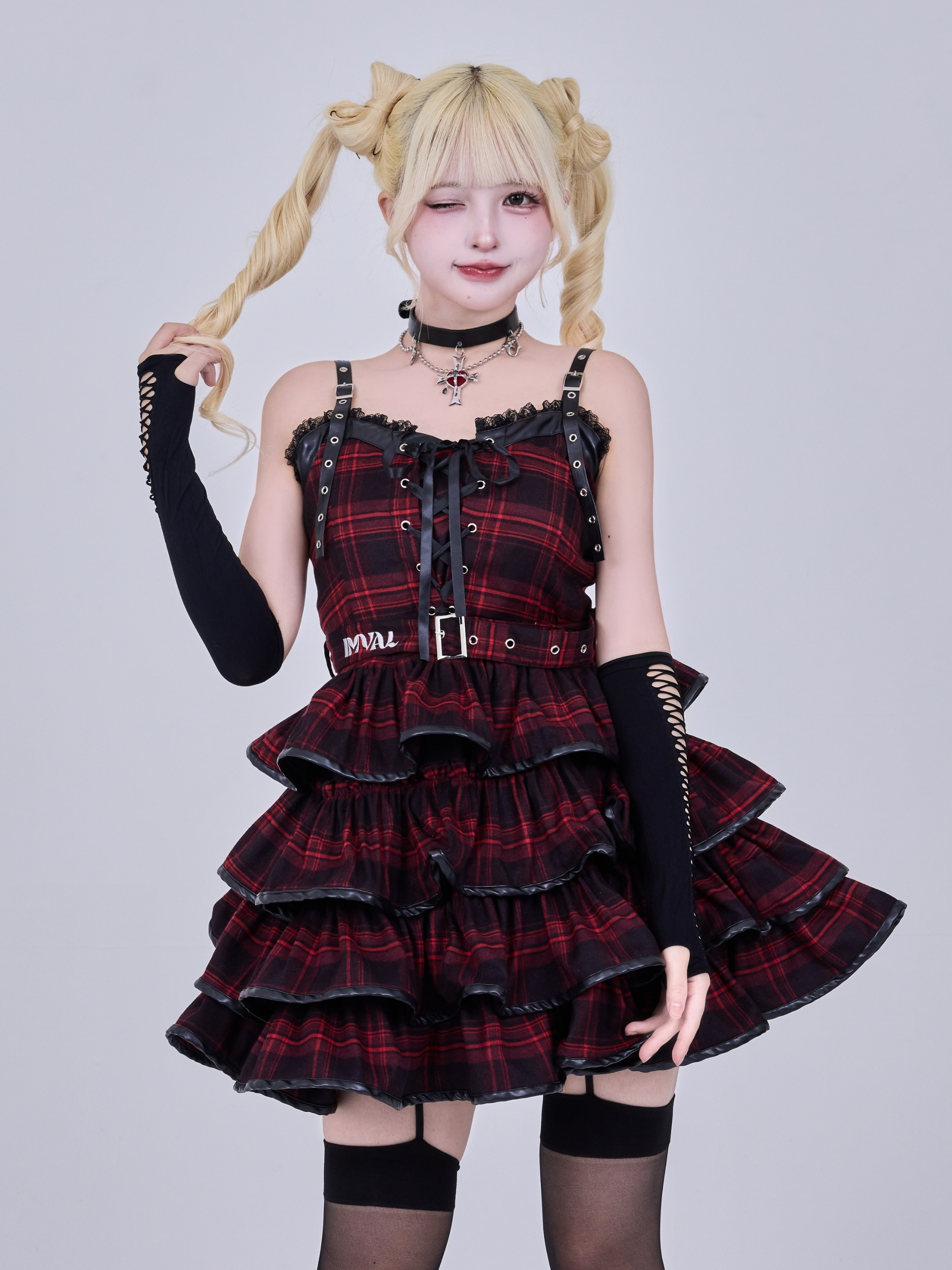 IMVAL インヴァル/ Check Layered Dress IMVO25 IMVAL / Check Layered Dress［RED］ - QOOZA