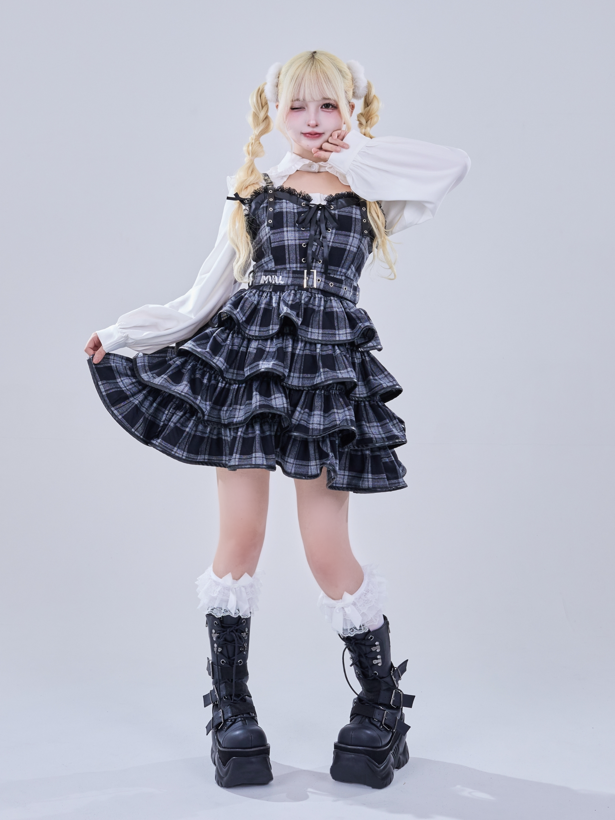 IMVAL / Check Layered Dress［GRY］ - QOOZA