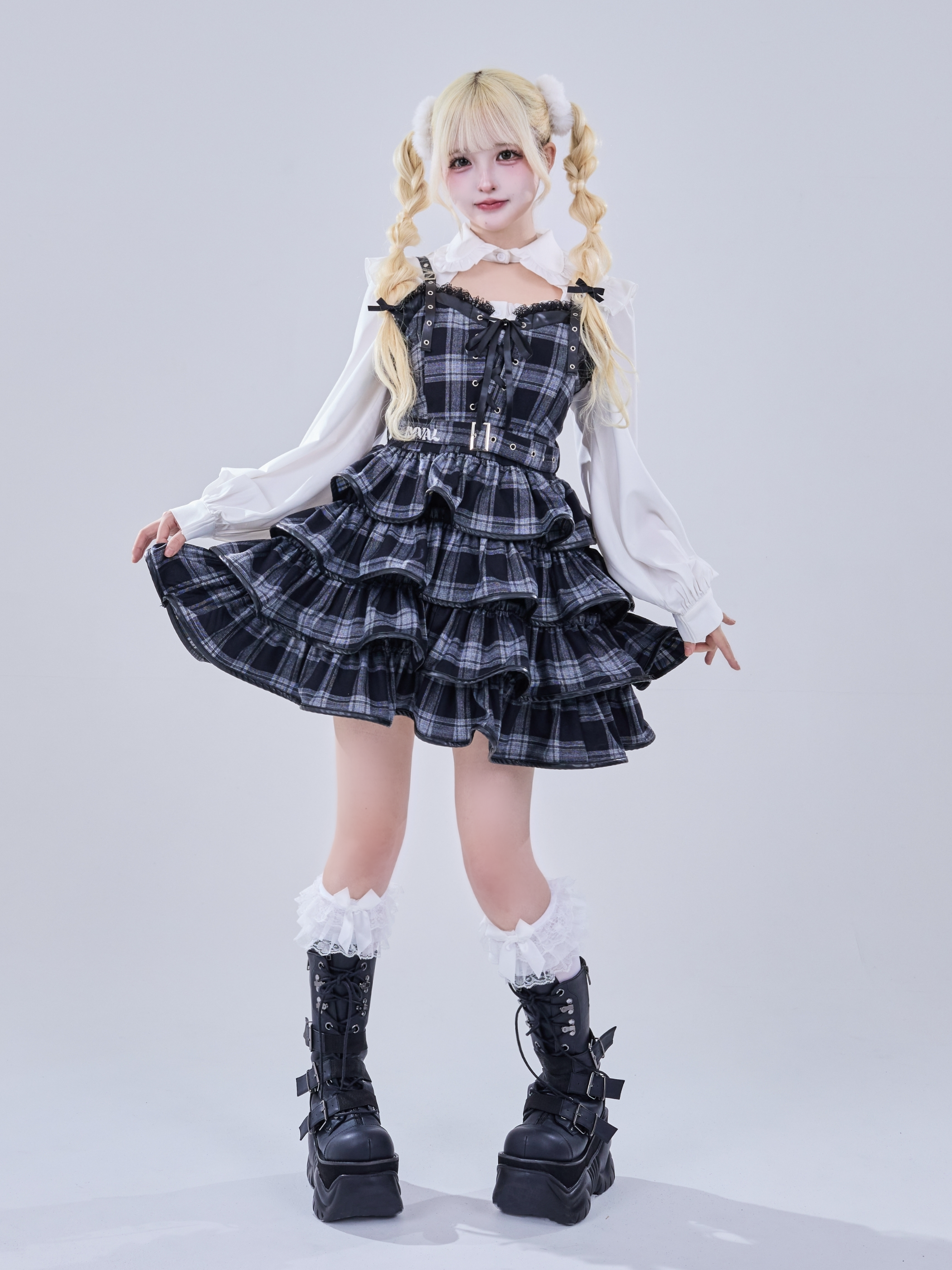 IMVAL / Check Layered Dress［GRY］ - QOOZA