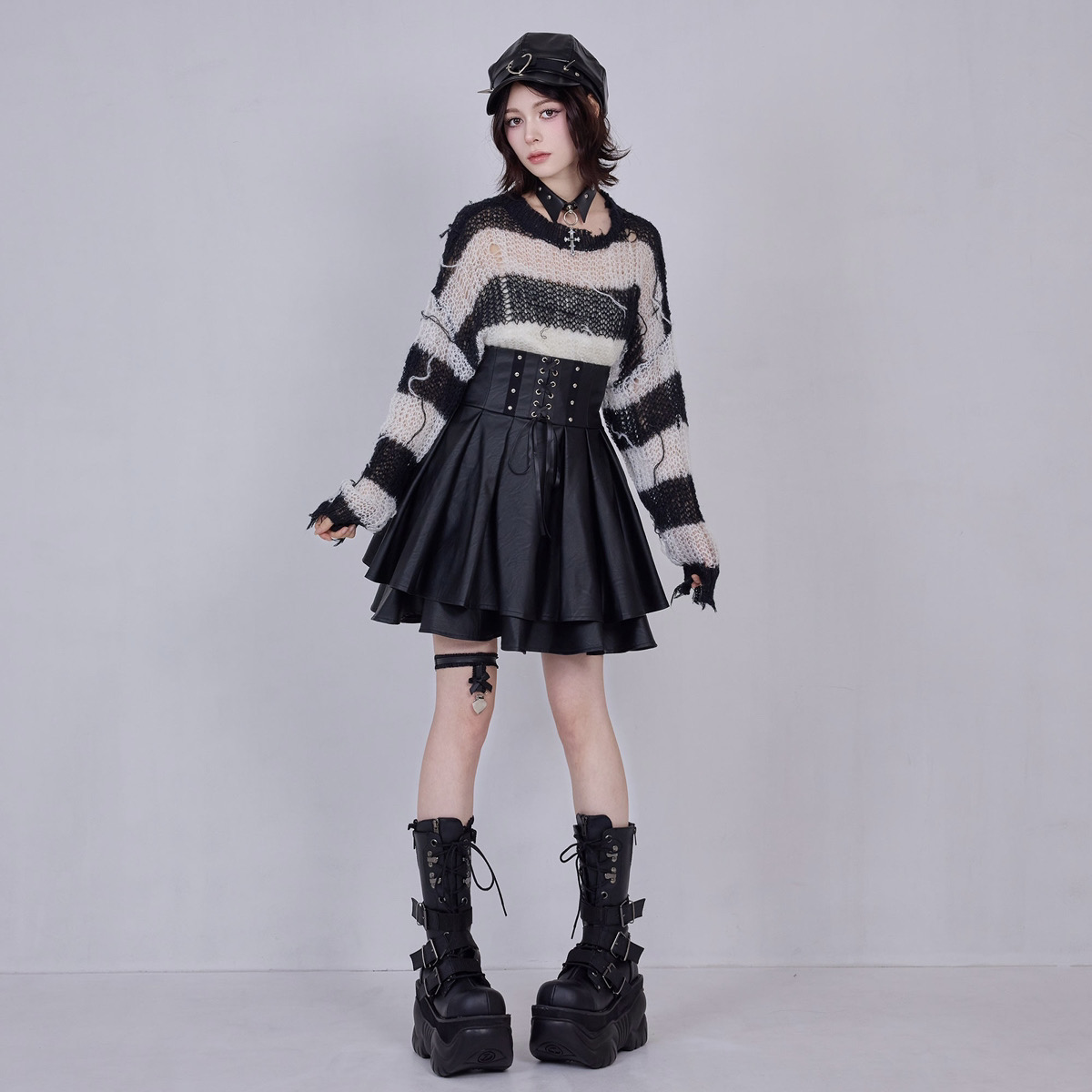 IMVAL / High Waist Leather Skirt [BLK] - QOOZA