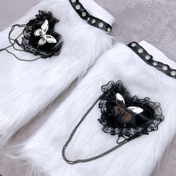 BLOOD SUPPLY / White fur butterfly Leg Warmers レッグウォーマー（BL0114）
