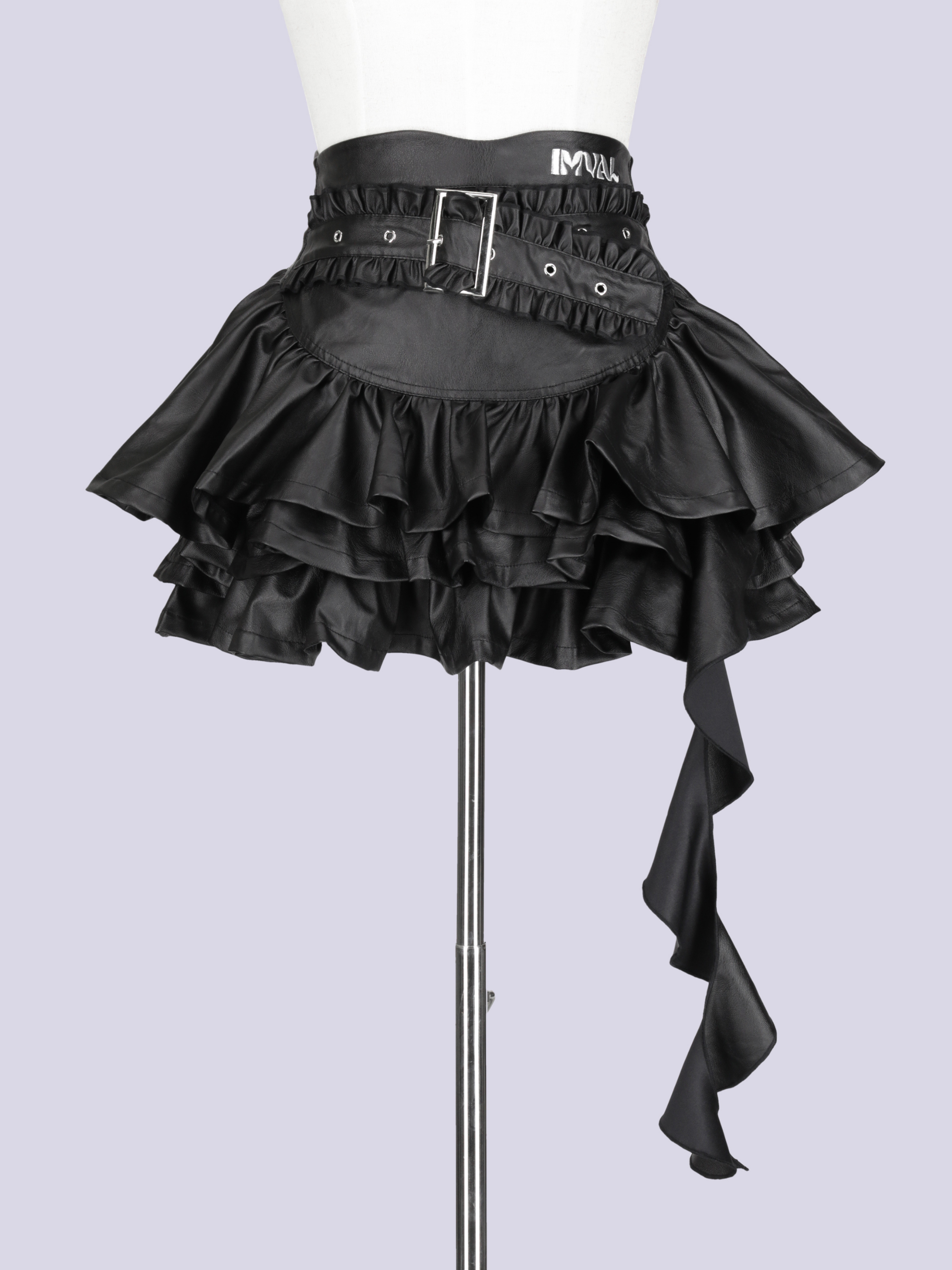 IMVAL / Layered Ruffle Belted Skirt［PU］ - QOOZA
