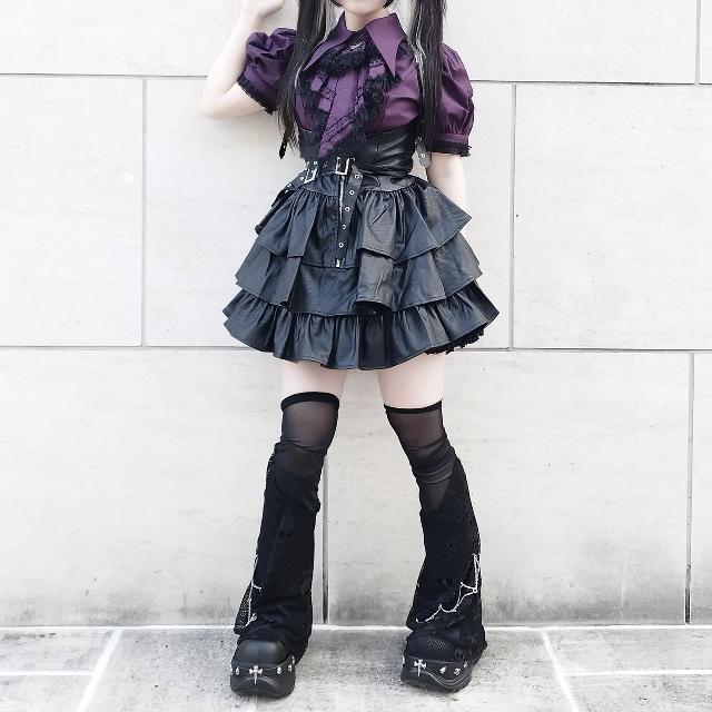 IMVAL / Frill Leather Dress [BLK] - QOOZA