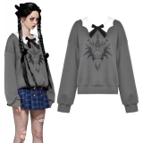 Dark in Love / Gray bat print academy style pullover sweatshirt