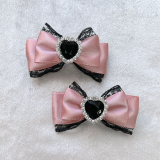 ののりぼん / ミニリボン くすみピンク×ブラック