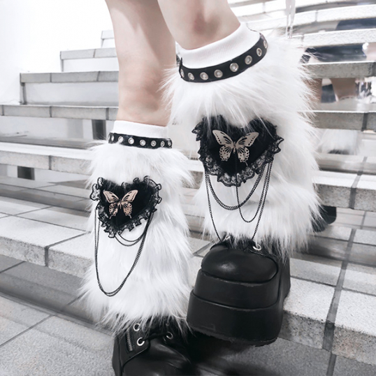 BLOOD SUPPLY / White fur butterfly Leg Warmers レッグウォーマー