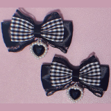 【予約】ののりぼん / チャーム付きミニリボン ブラック×ギンガムチェック