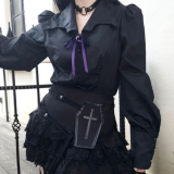 Dark in Love / Bat wing collar gemstone corsage blouse［IW094］