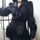 【即納】Dark in Love / Bat wing collar gemstone corsage blouse［IW094］