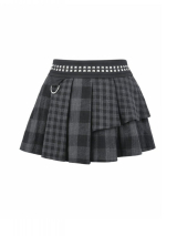 Dark in Love / Plaid Rebellion Patchwork Studded Skirt