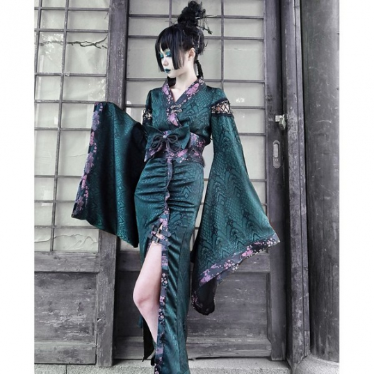 BLOOD SUPPLY Green snake Kimono SET Mサイズ