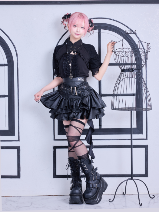 IMVAL / Layered Ruffle Belted Skirt［PU］ - QOOZA