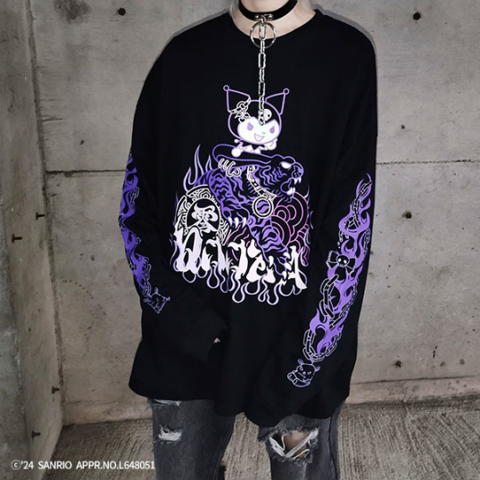 QOOZA×Kuromi×東京13零式 / クロミトリプルコラボ L/S TEE BLK（Q0043 