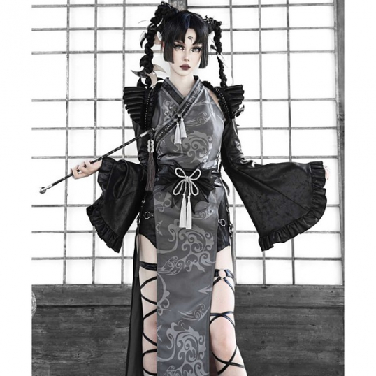 BLOOD SUPPLY / ［妖刀姫］Jacquard & suede slit dress ワンピース 
