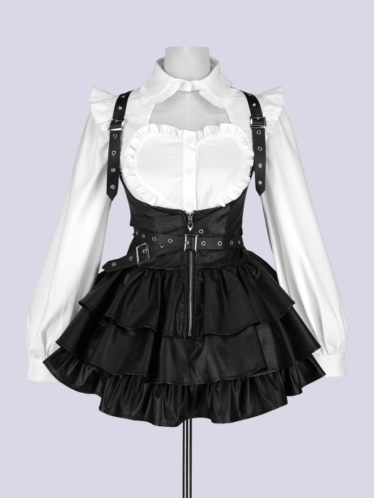 IMVAL / Frill Leather Dress [BLK] - QOOZA
