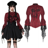 Dark in Love / Gothic red inferno distressed frilly blouse