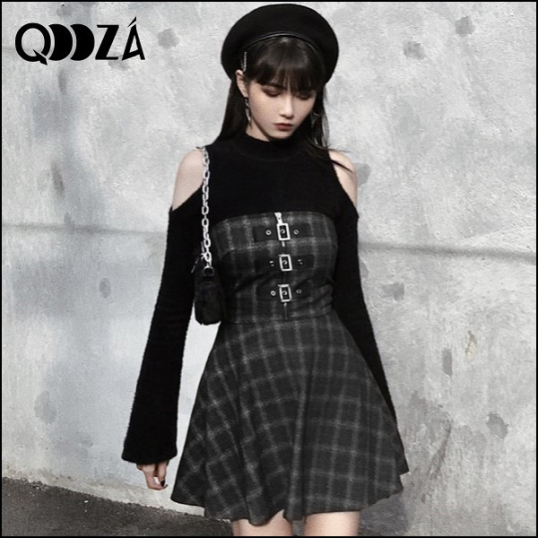 QOOZA 赤チェックワンピ