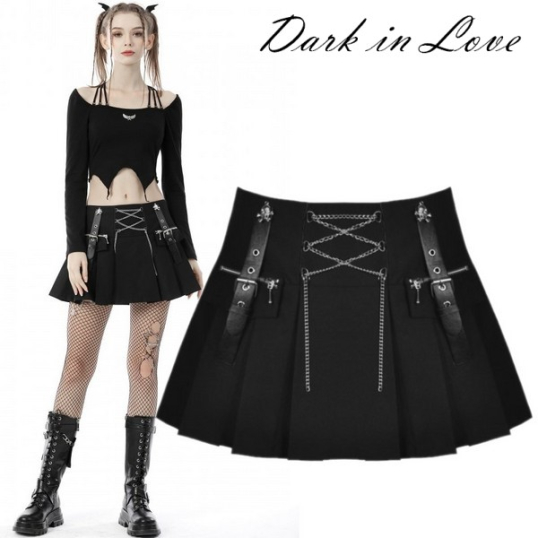 Dark in Love / Punk rock chain pleated mini skirt［KW222］ - QOOZA