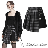【セール】Dark in Love /  Punk pleated grid irregular hem skirt ［KW135BK］