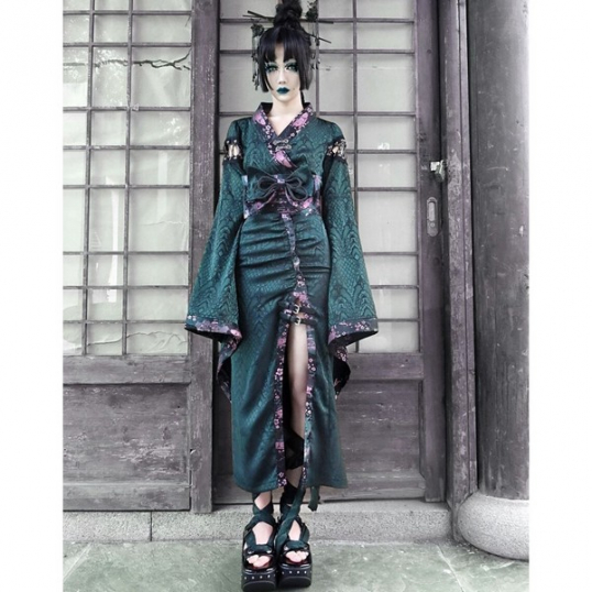 BLOOD SUPPLY / ［Green snake］Kimono SET（BL0125） - QOOZA