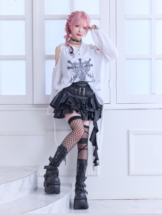 IMVAL スカート IMVAL / Layered Ruffle Belted Skirt［PU］ - QOOZA