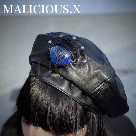 MALICIOUS.X / Eye panel leather beret ベレー帽［Reptiles(D) / Purple］（MAL038） -  QOOZA