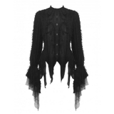 予約　Dark in Love / Gothic black ruffle neckline strip blouse ブラウス［IW098］