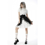 【セール】Dark in Love / Black white lolita frilly star high waist skirt［KW221］