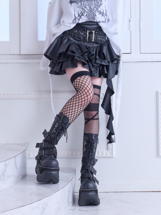 IMVAL / Layered Ruffle Belted Skirt［PU］ - QOOZA