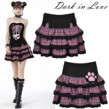 【即納】Dark in Love / Magic cat plaid layered frilly mini skirt [KW233］