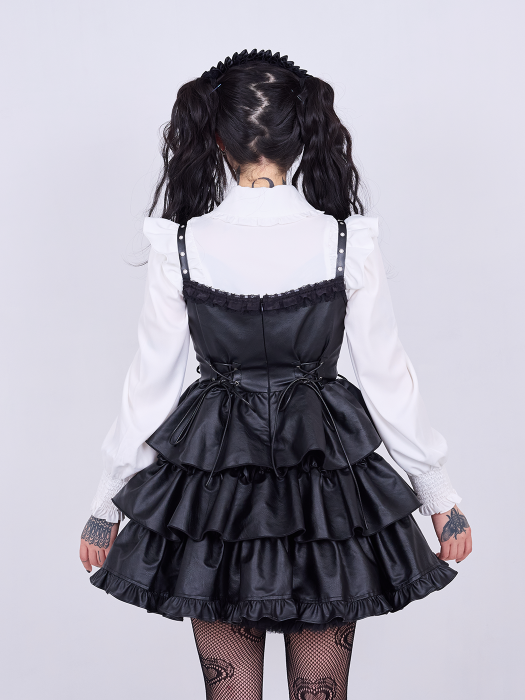 ワンピース qooza IMVAL / Frill Leather Dress [BLK] IMVAL / Leather Dress [BLK]（IMV002） - QOOZA