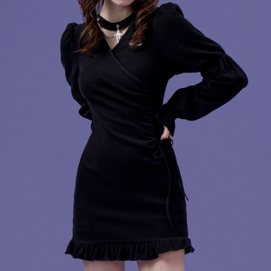 SAGI DOLLS 黒ワンピースCross choker knit dress | www